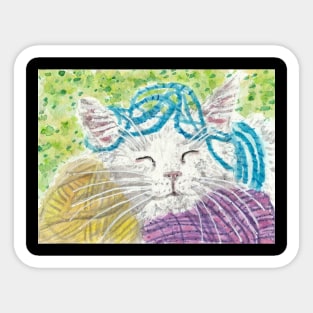 Cute cat  yarn balls art Sticker